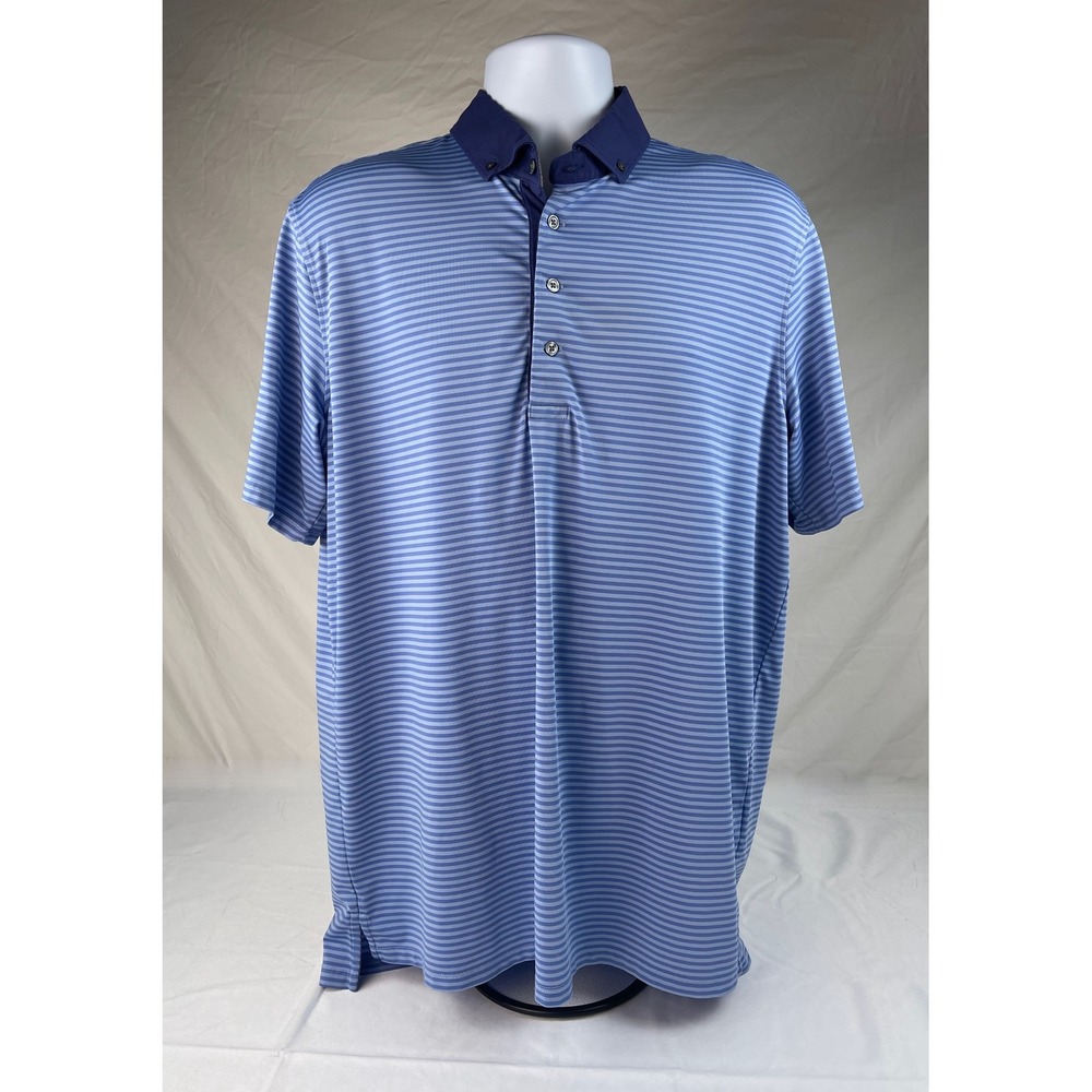 Greyson Mens Large Blue Striped Performance Golf Polo Shirt Short Sleeve